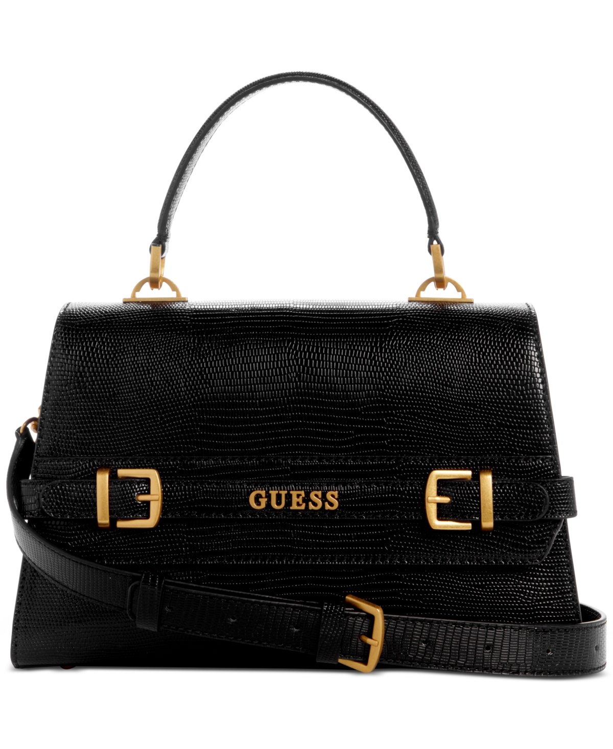 Guess Sestri Top Handle Small Flap Handbag In Black
