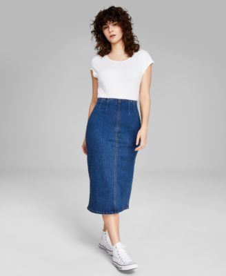 Shop And Now This Now This Womens Cap Sleeve T Shirt Denim Midi Skirt Created For Macys In Alexiou