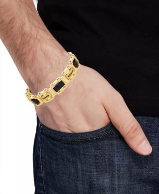Men's Cubic Zirconia & Carbon Fiber Square Link Bracelet