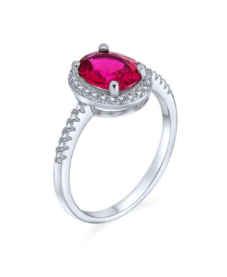 3CT Cubic Zirconia CZ Pave Oval Solitaire Halo Red Pink Cocktail Ring Sterling Silver