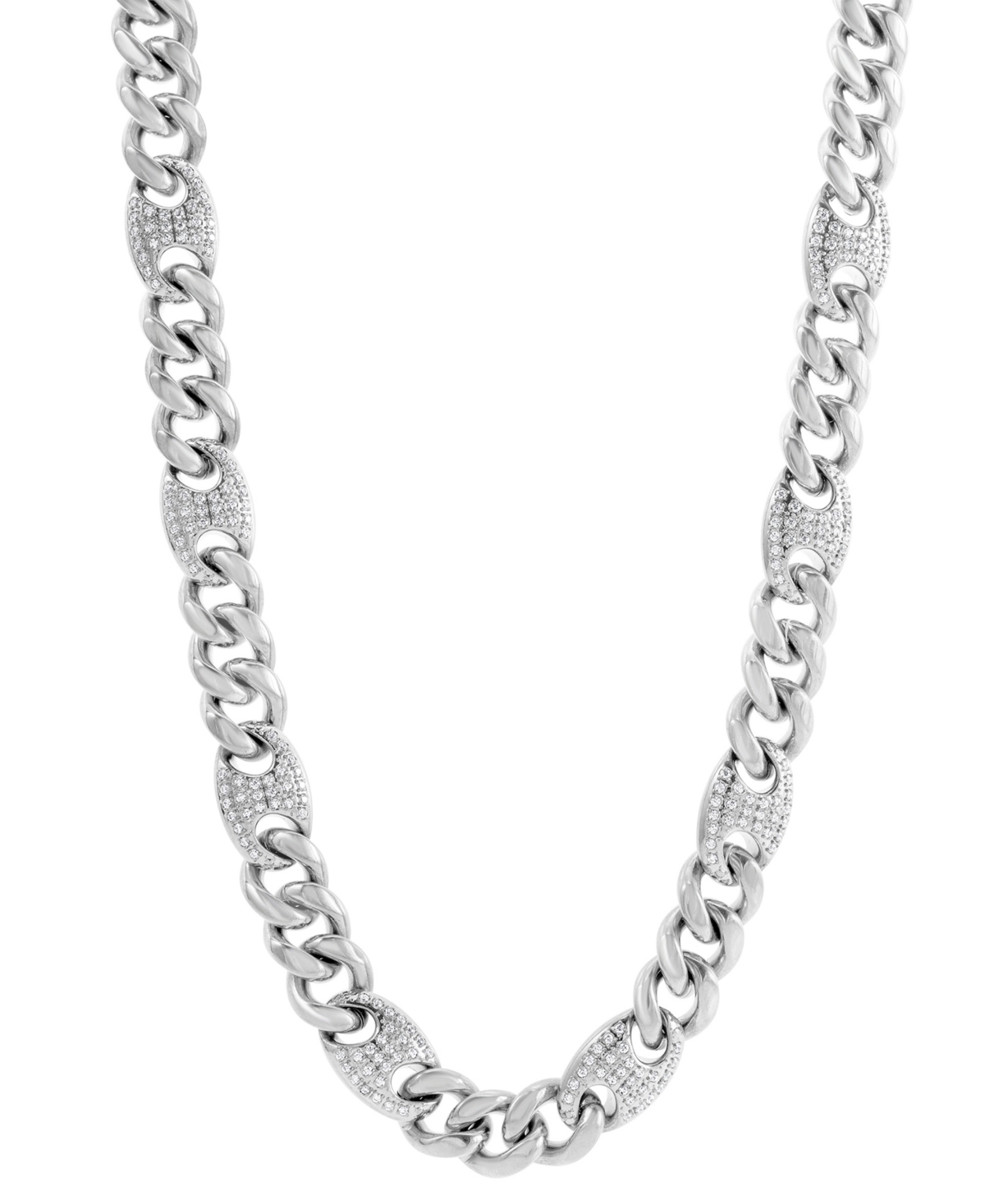 Shop Blackjack Men's Cubic Zirconia Mariner & Curb Link 24" Chain Necklace In Steel
