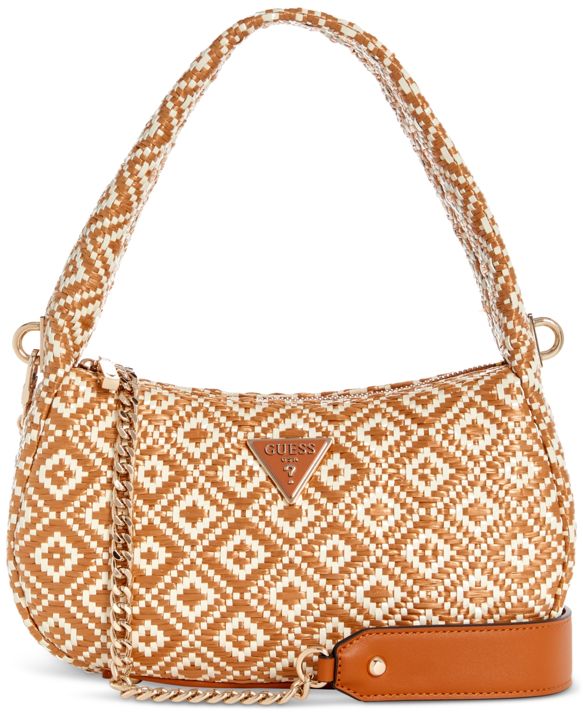 Guess Rianee Small Woven Hobo In Cognac