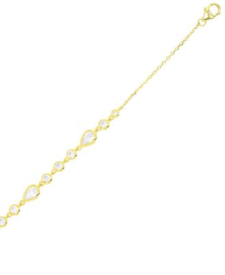 Cubic Zirconia Mixed Cut Chain Link Bracelet in 14k Gold-Plated Sterling Silver