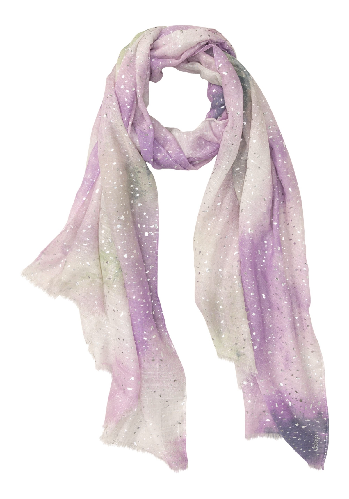 Watercolor & Foil Print Scarf with Frayed Edge Scarf - Soft lilac