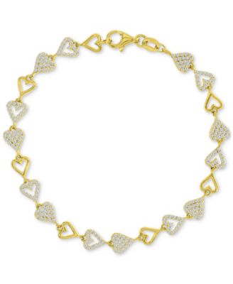 Macy's - Cubic Zirconia Pav&eacute; & Polished Heart Link Bracelet