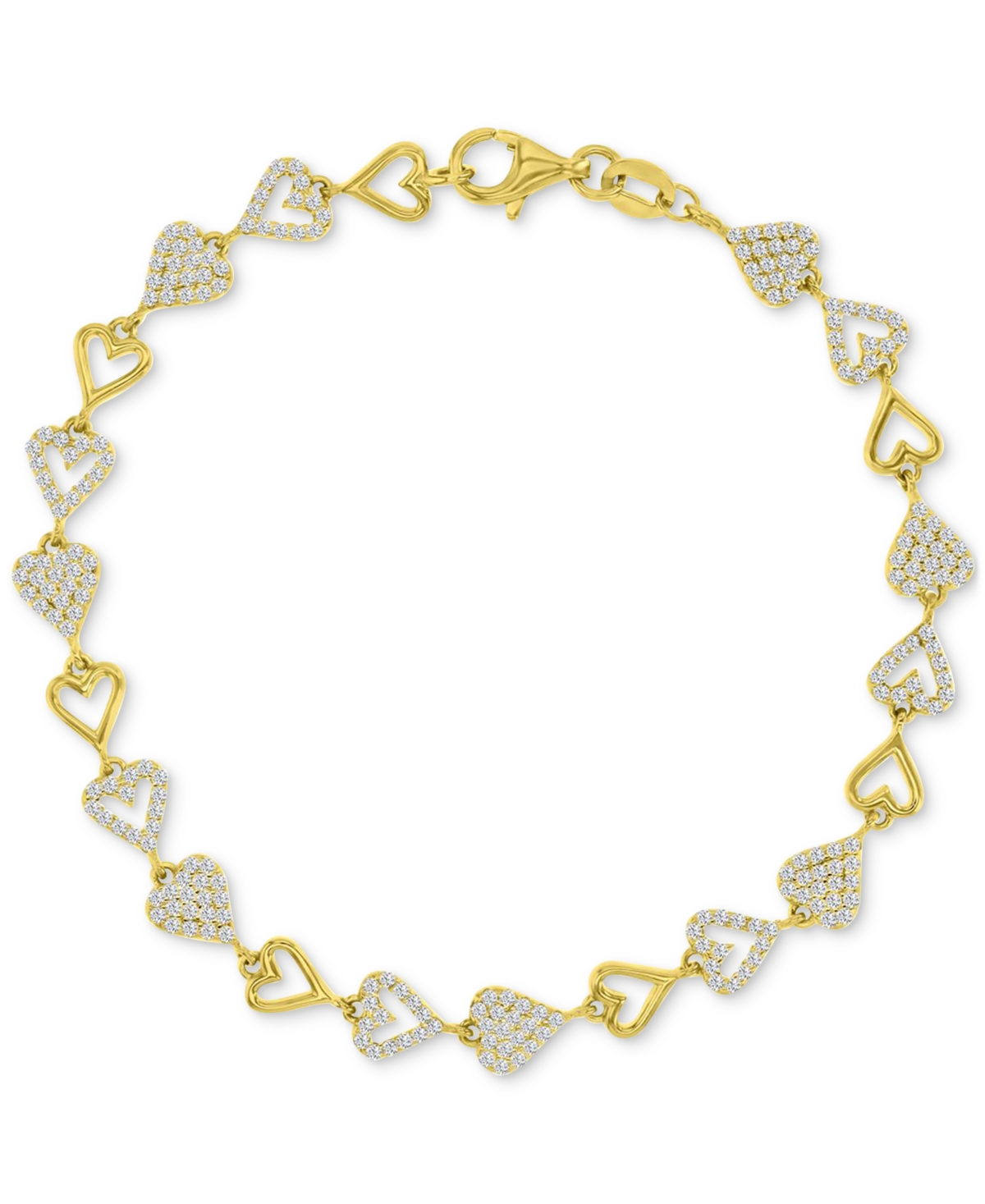 Cubic Zirconia Pave & Polished Heart Link Bracelet