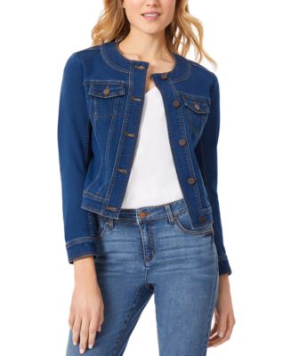 Jones New York Petite No Collar Relaxed Fit Denim Jacket Macy s