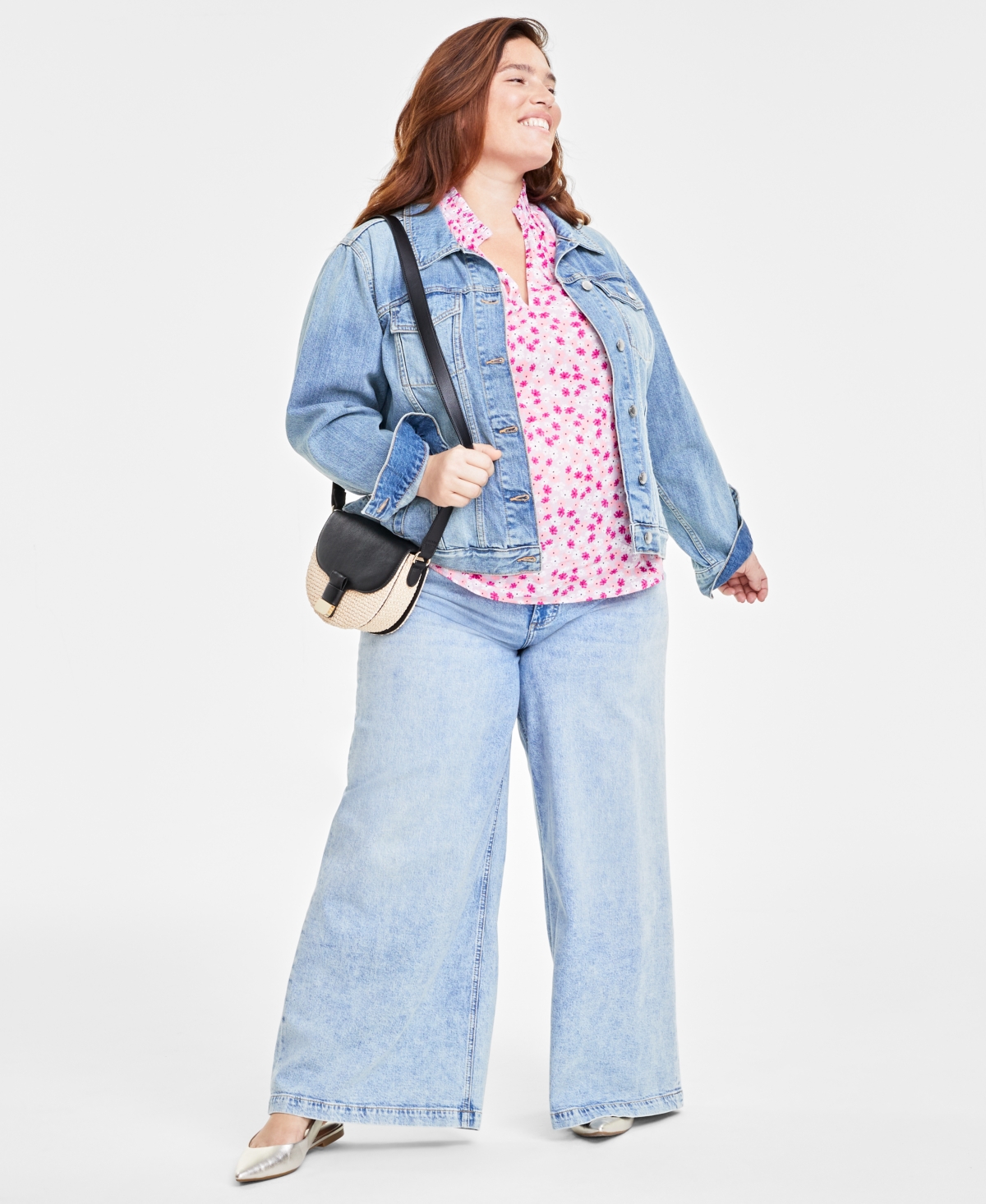 On 34th Trendy Plus Size Floral-Print Smocked-Trim Top, Created for Macy's