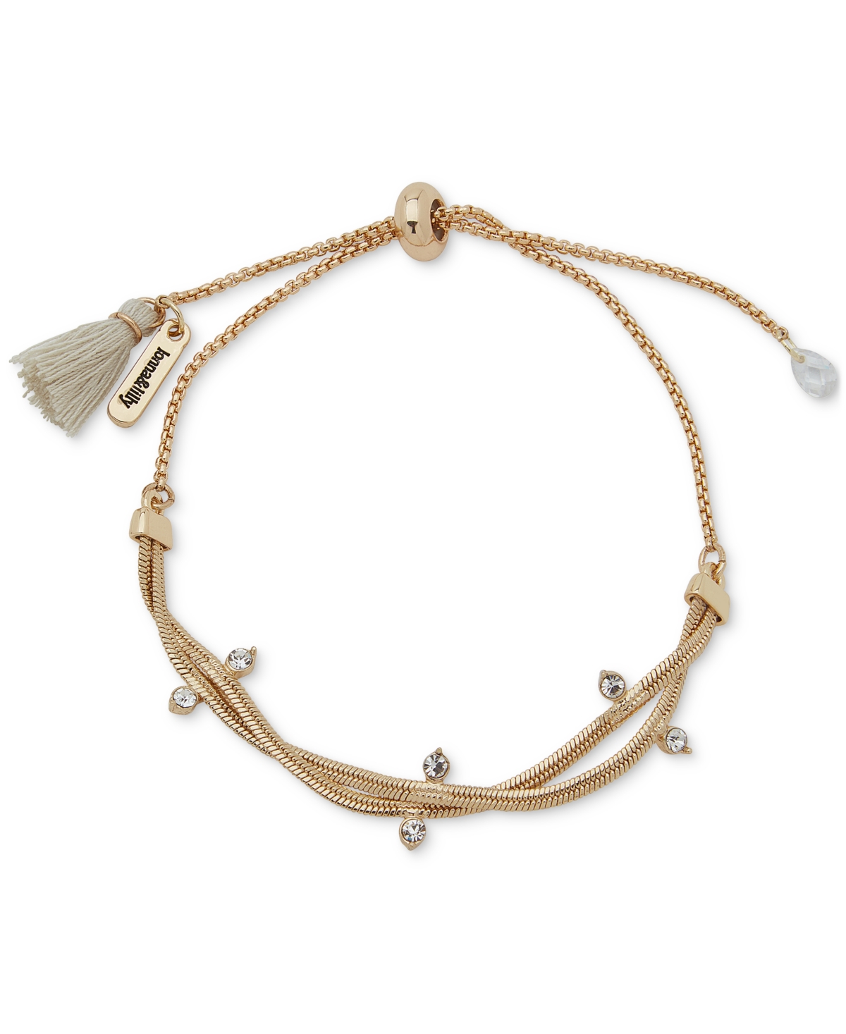 Gold-Tone Crystal Twisted Stone Chain Slider Bracelet - Crystal Wh
