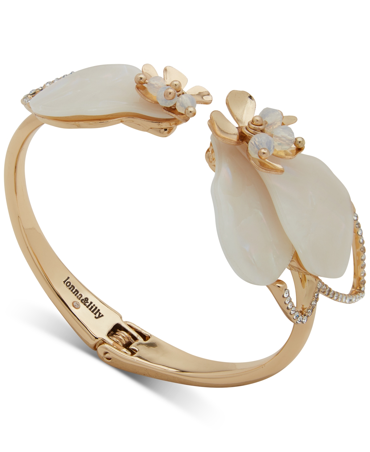 Gold-Tone Pave Flower Cuff Bracelet - White