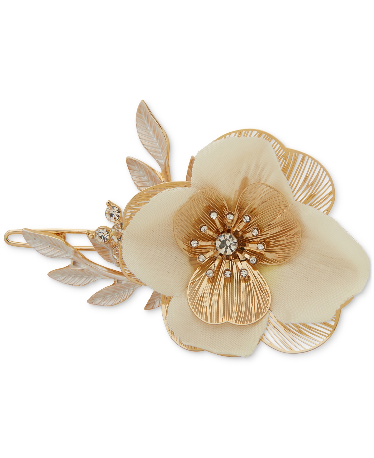 Lonna & Lilly Gold-tone Crystal & Fabric Flower Hair Barrette In White
