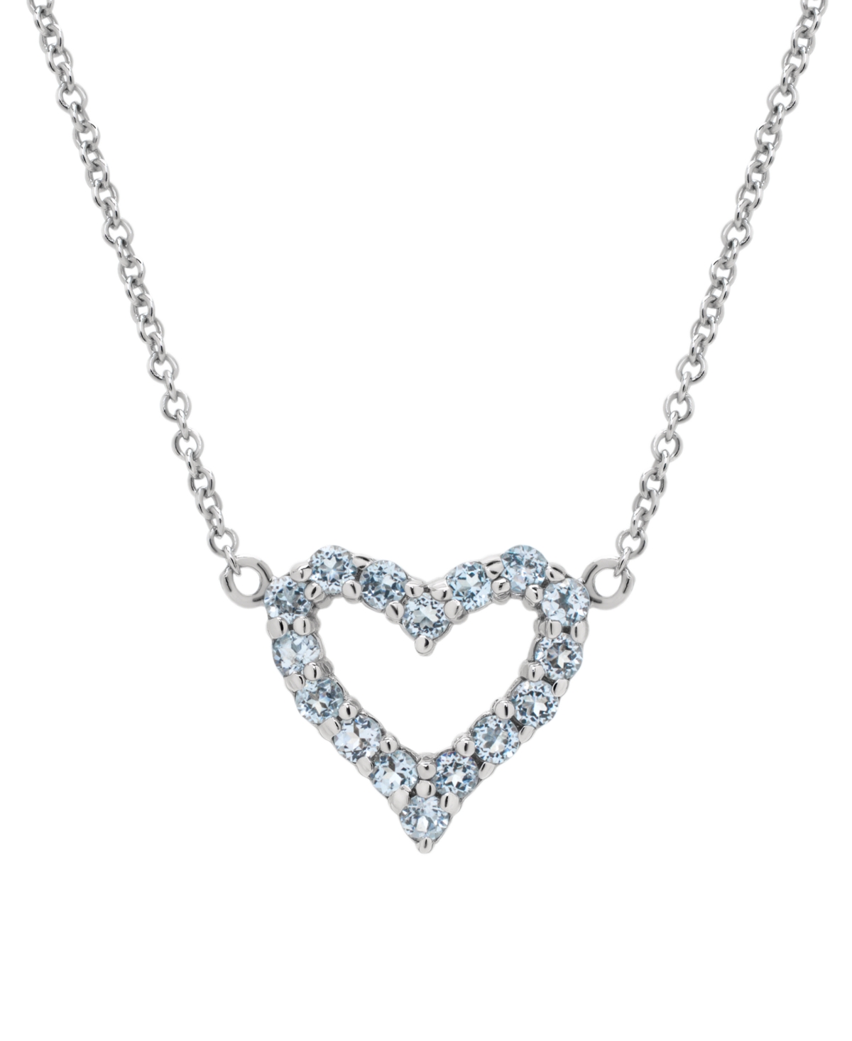 Lab-Grown Aquamarine Open Heart 18" Pendant Necklace (5/8 ct. t.w.) in Sterling Silver - Aquamarine