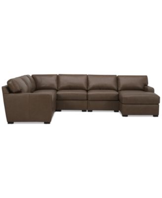 Radley 129" 6-Pc. Leather Square Corner Modular Chaise Sectional, Created for Macy's
