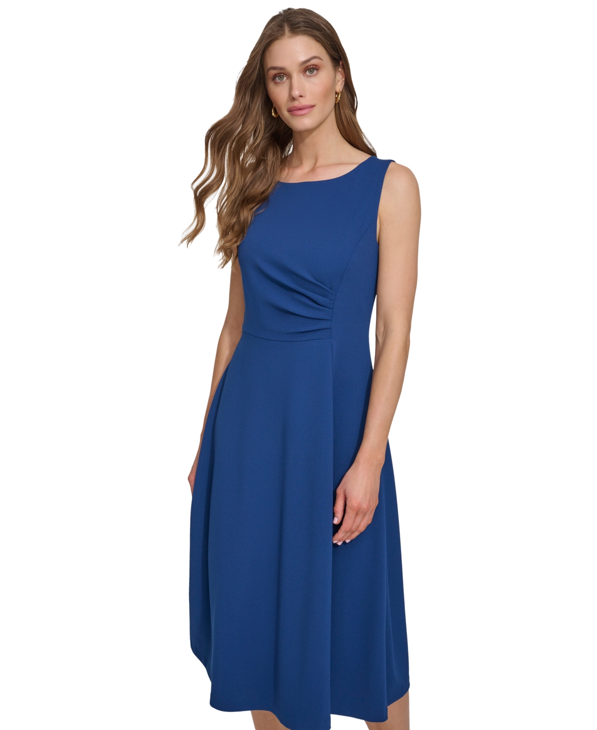 Shop Dkny Women's Sleeveless Side-ruched Midi Dress In Coastal Blue