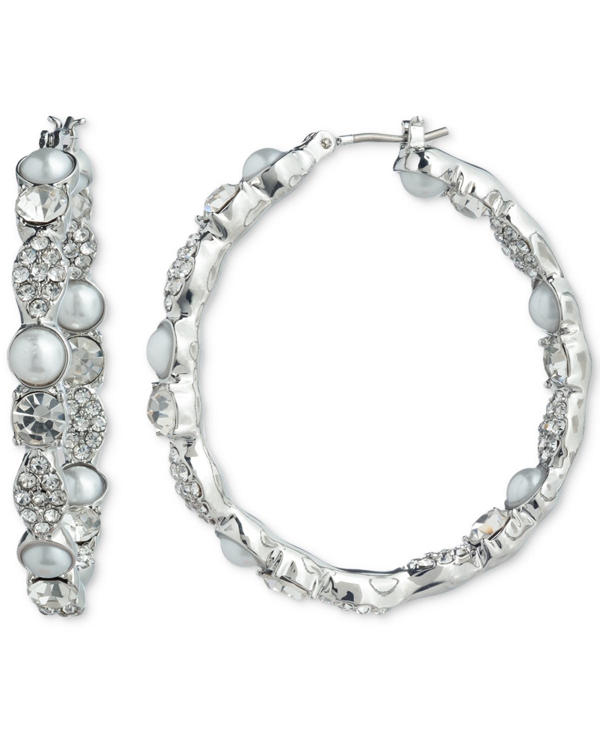 Shop Givenchy Silver-tone Medium Crystal & Imitation Pearl Hoop Earrings, 1.2" In White