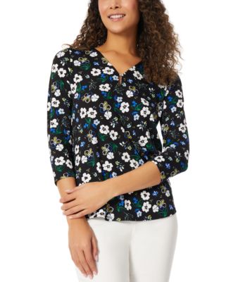 Jones New York - Women's Floral-Print Hardware-Detail Top
