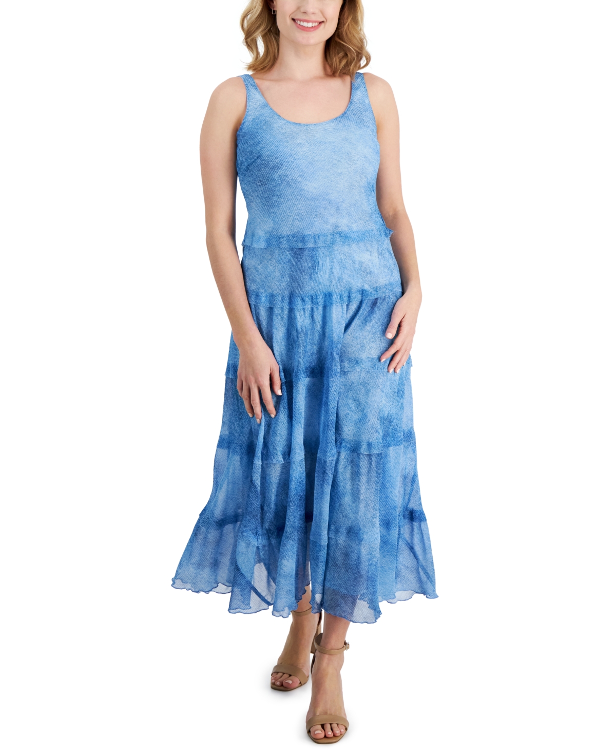 Jones New York Petite Sleeveless Multi-tier Dress In Blue Horizon