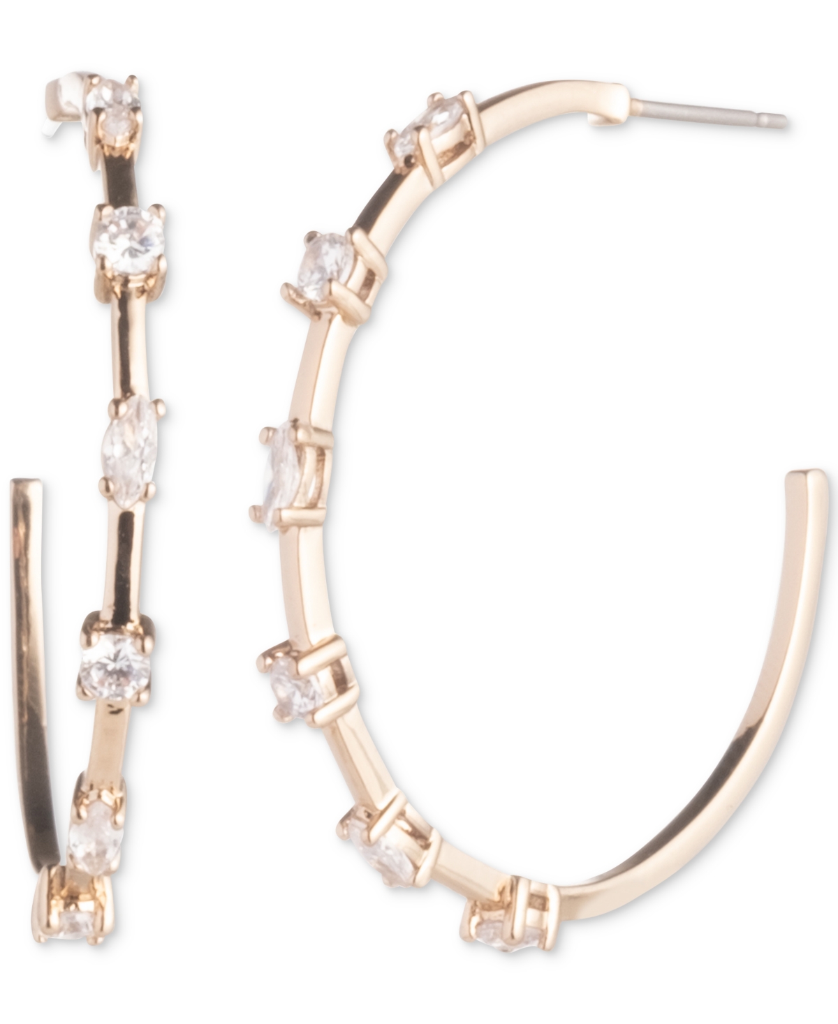 Gold-Tone Crystal C Hoop Earrings, 1" - White