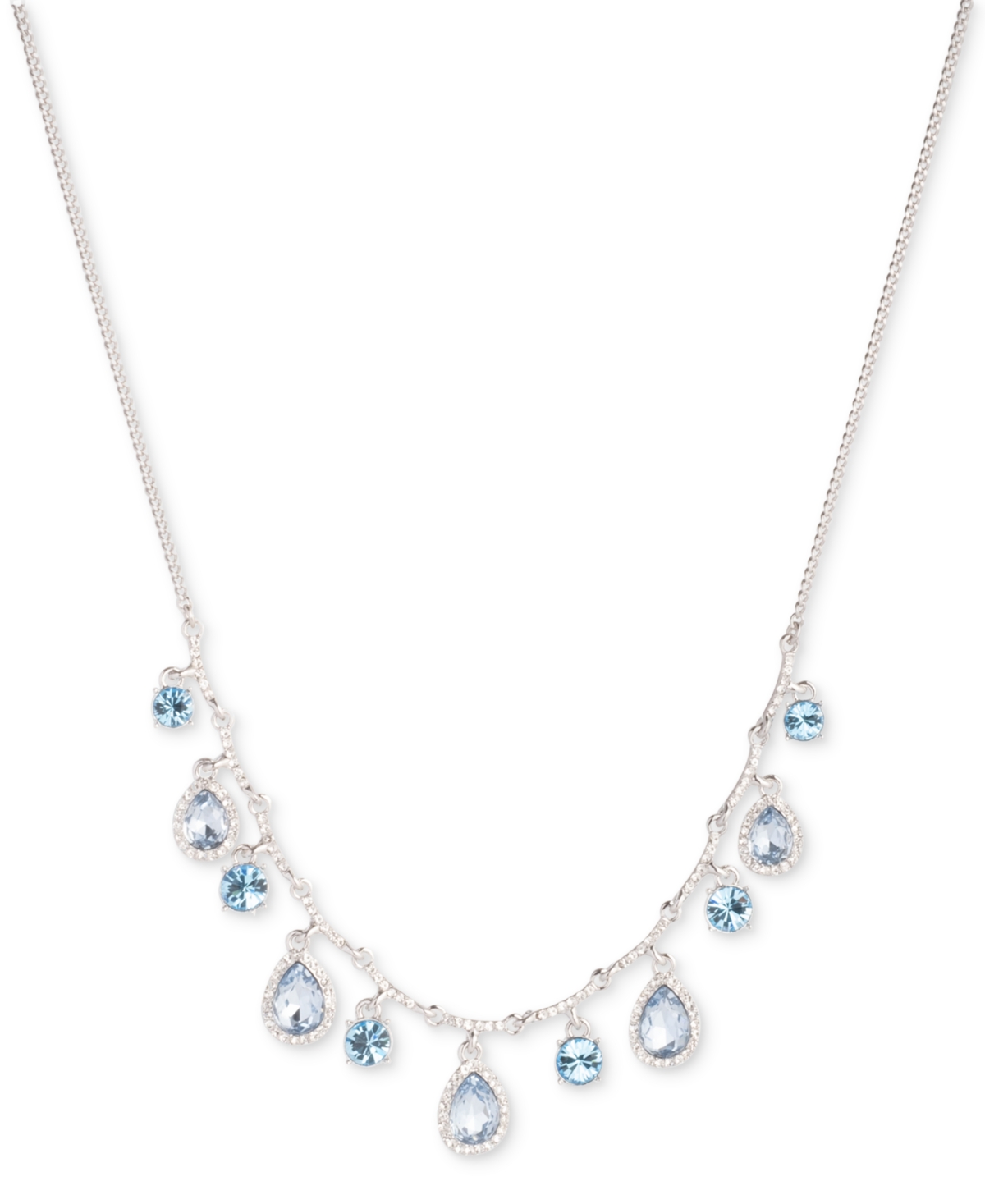 Silver-Tone Crystal Frontal Necklace, 16" + 3" extender - Navy