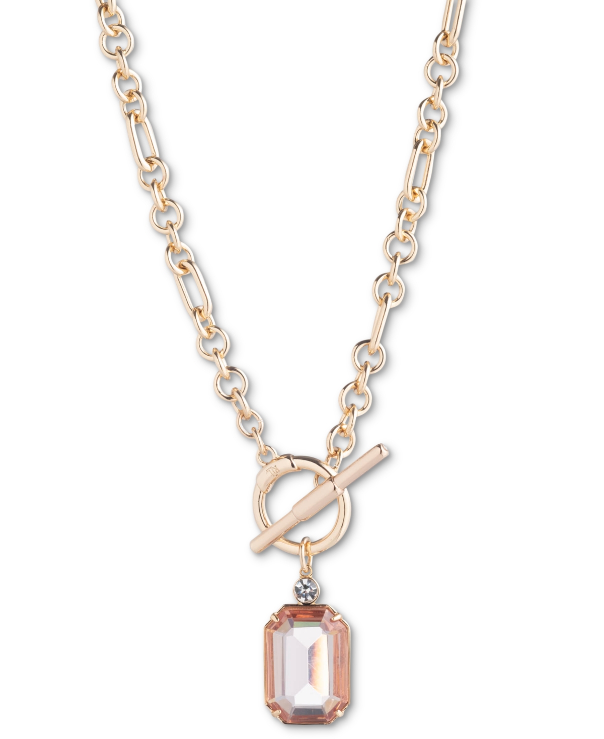 Shop Lauren Ralph Lauren Pave & Color Stone 17" Pendant Necklace In Light Pink