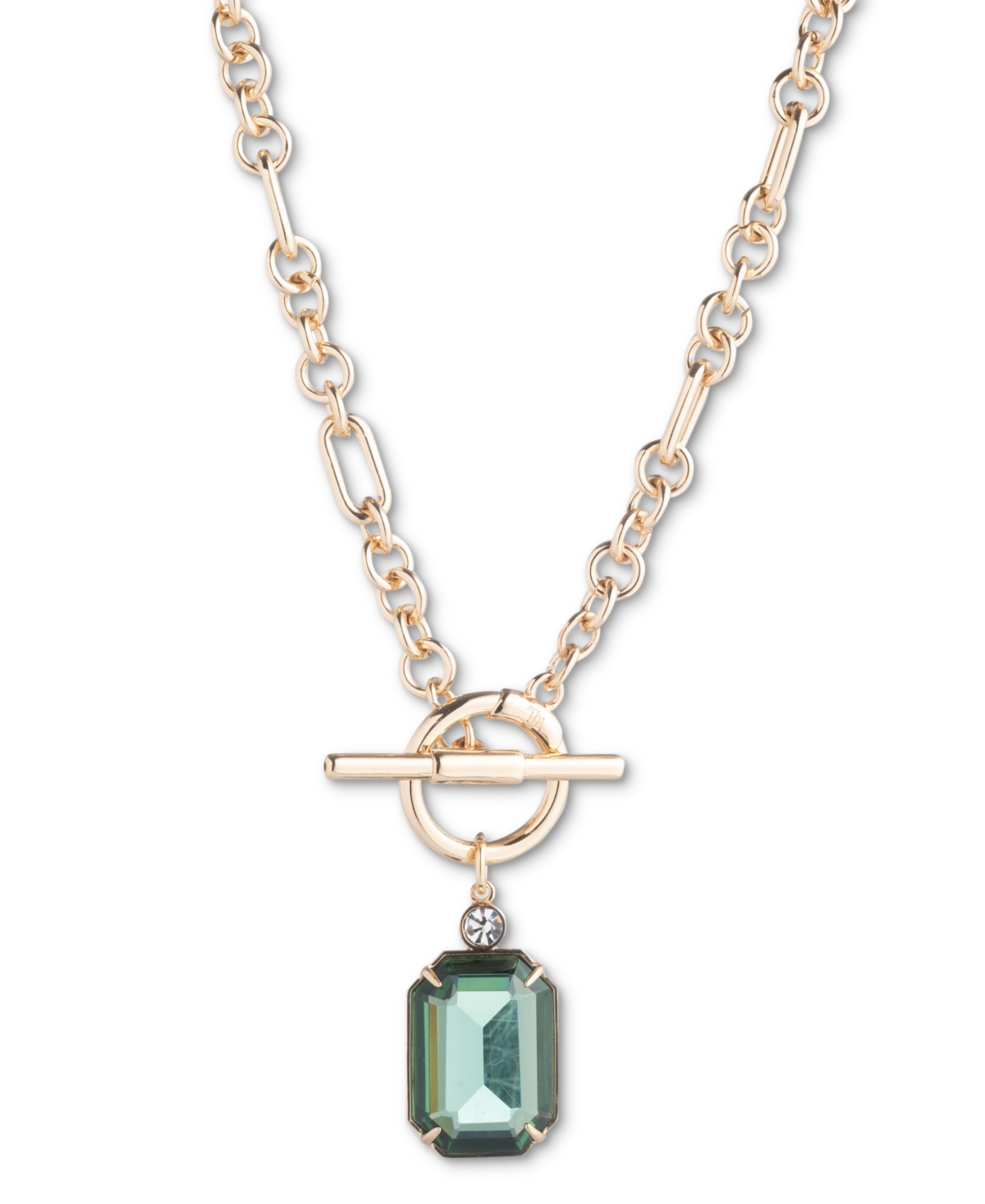 Shop Lauren Ralph Lauren Pave & Color Stone 17" Pendant Necklace In Light Gree
