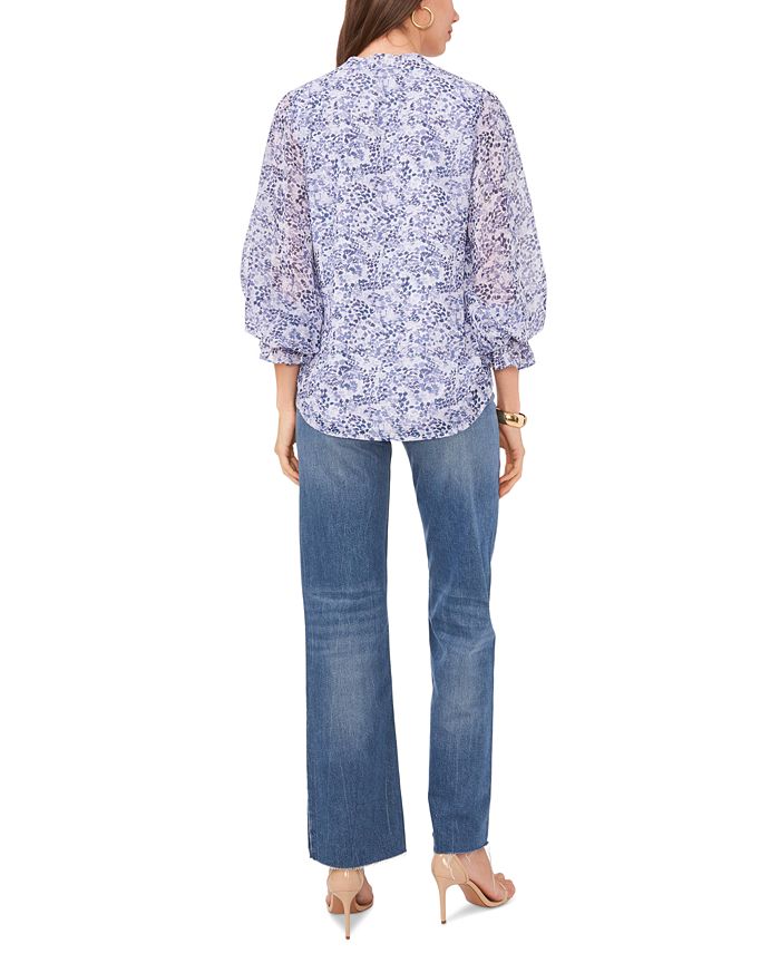 Split V-Neck Top with Balloon Sleeves main image 1
