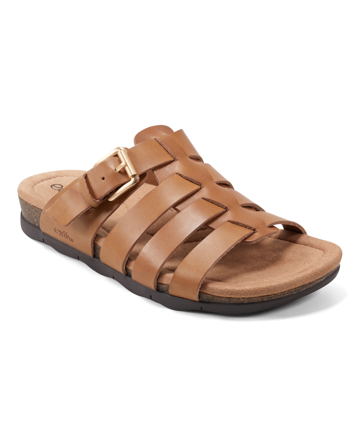 Shop Earth Women's Eresa Slip-on Strappy Flat Casual Sandals In Cognac Leather