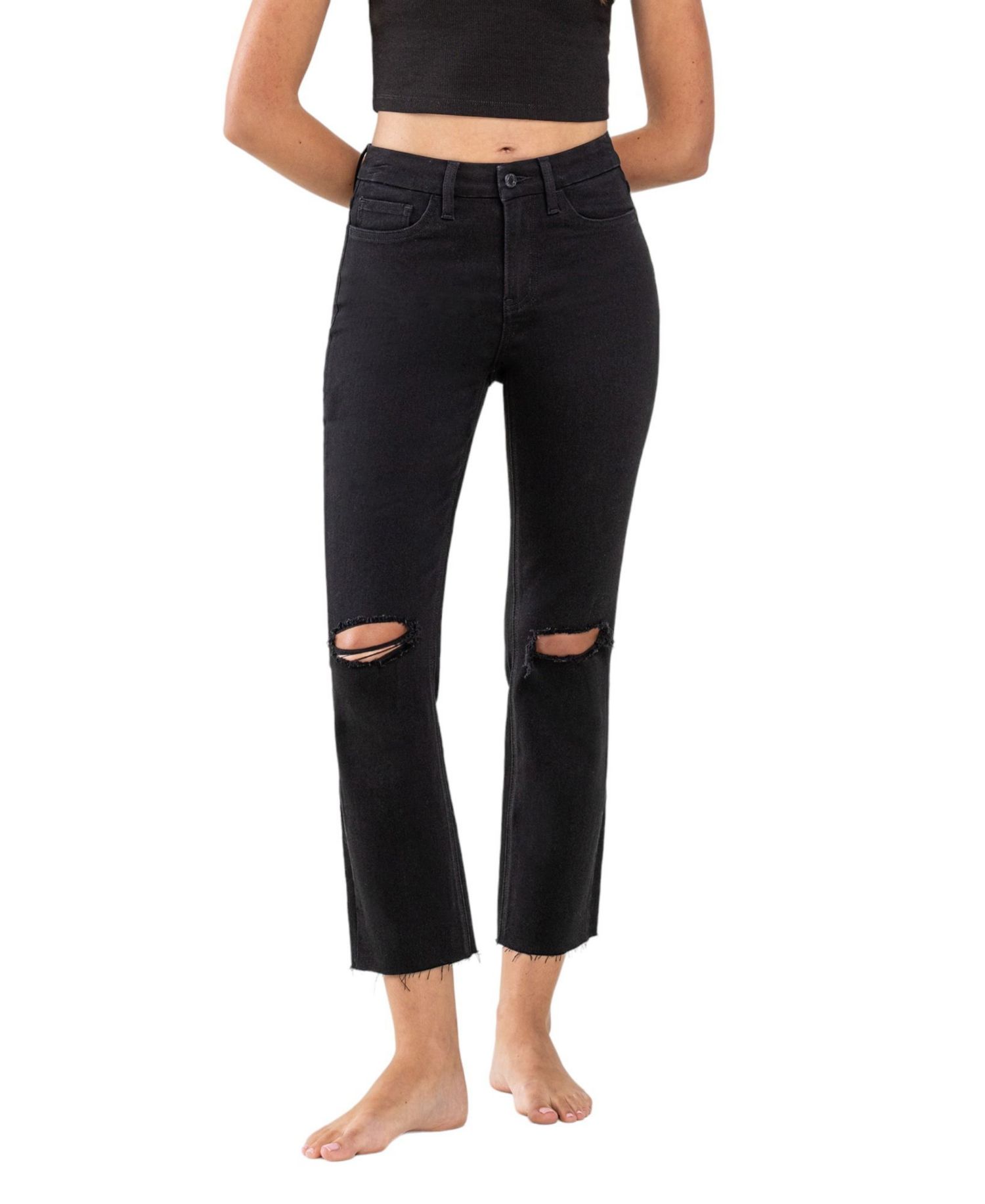 Women's High Rise Raw Hem Straight Jeans