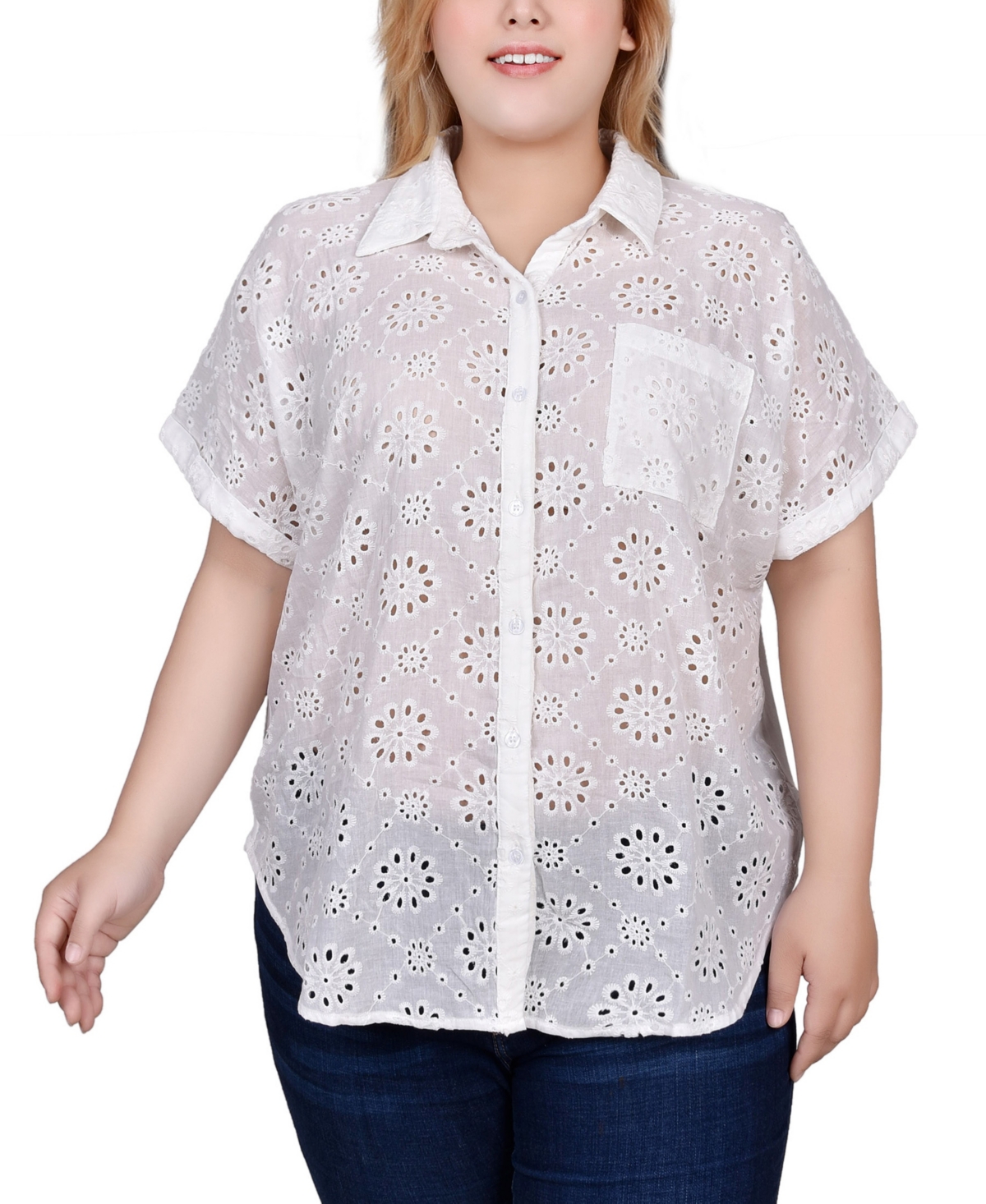 Ny Collection Plus Size Short Sleeve Blouse In White