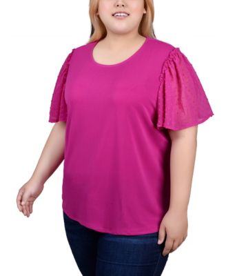 Plus Size Clip Dot Flutter Sleeve Top