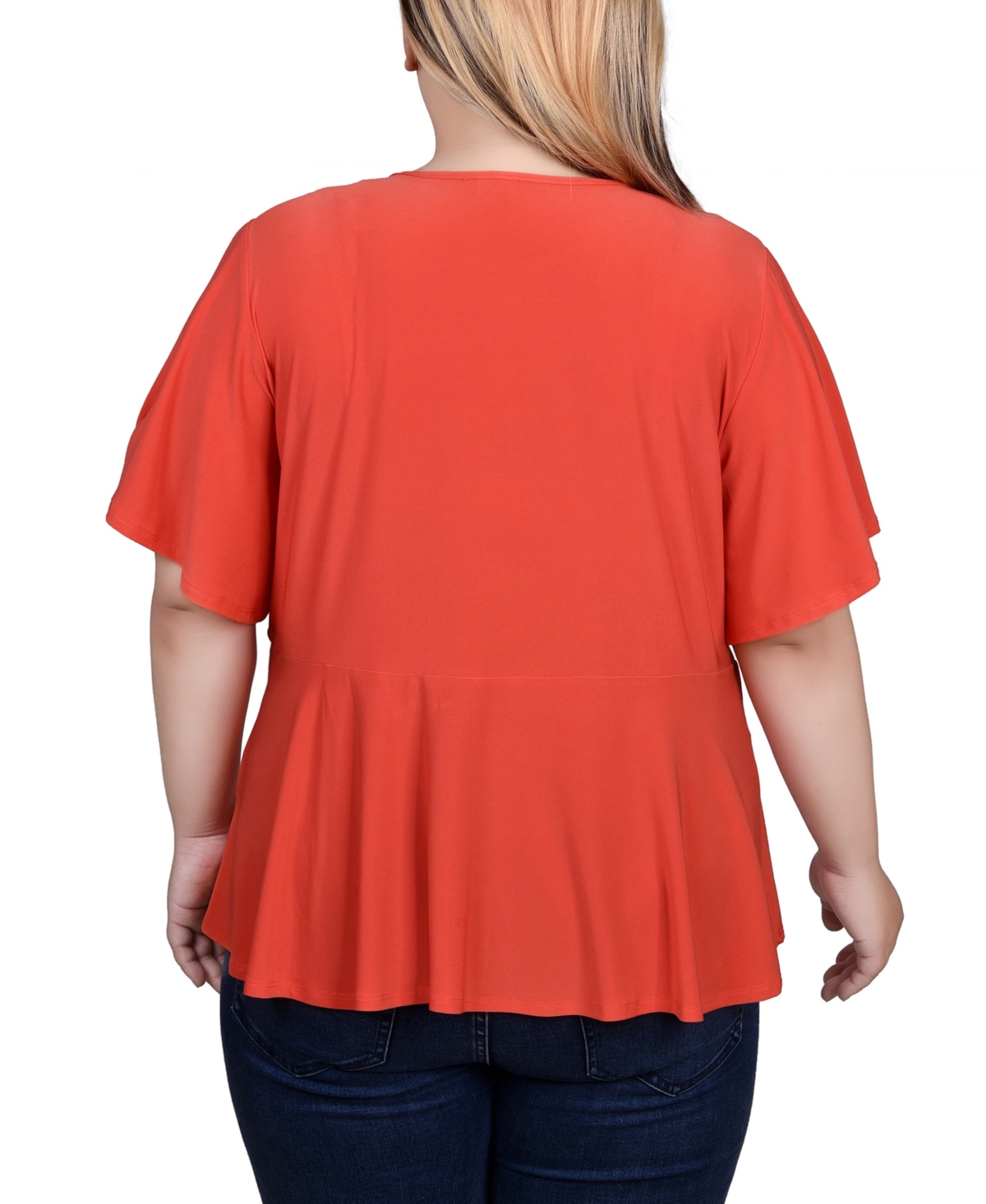 Ny Collection Plus Size Flutter Sleeve Flower-Detail Top