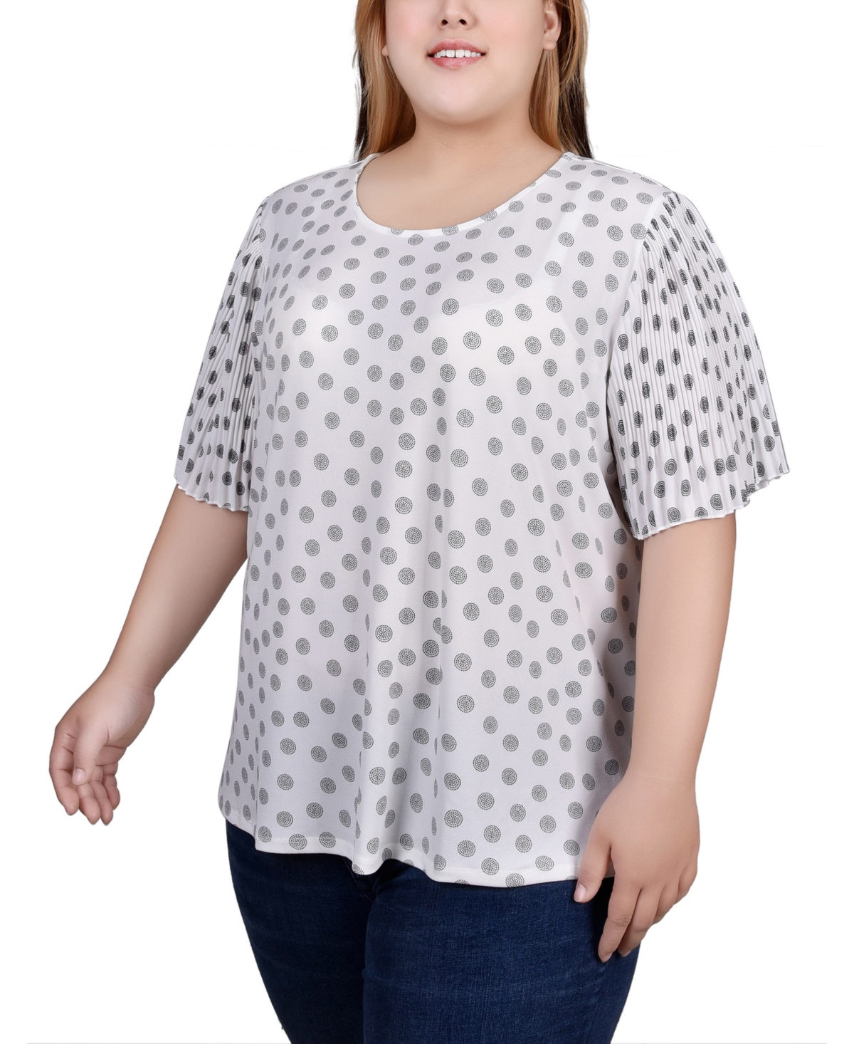Ny Collection Plus Size Pleated-Sleeve Top