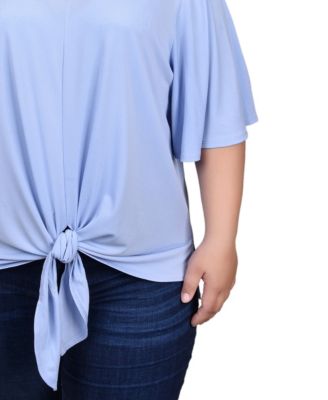 Plus Size Elbow Sleeve Tie-Front Top