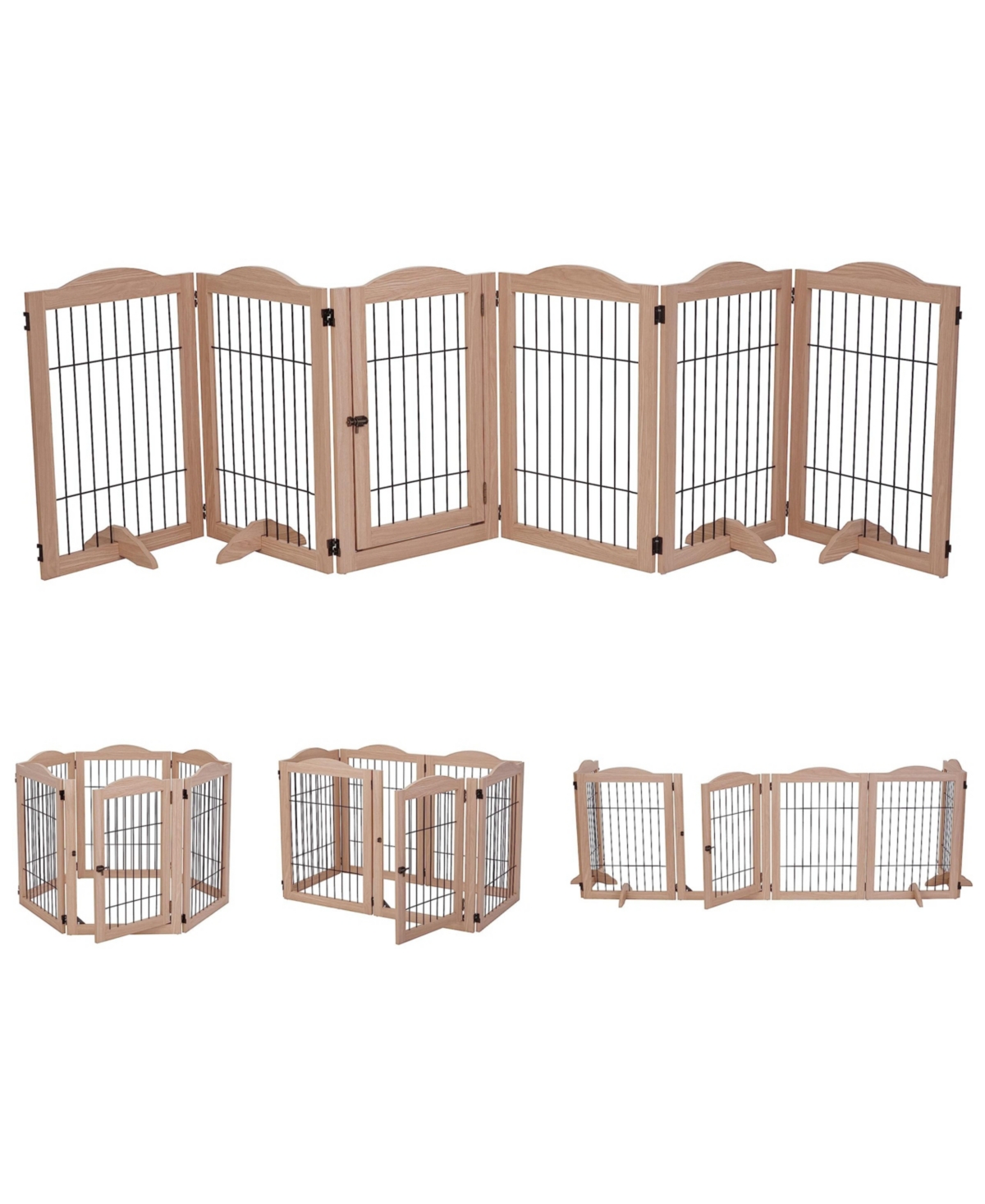 Freestanding Dog Gates, 6-Panel Extension - Walnut - Brown