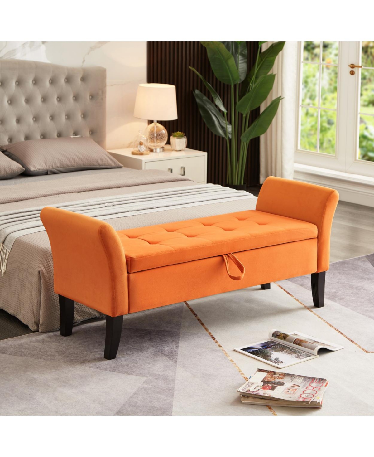 Streamdale Furniture 51.5" Bed Bench With Storage Orange Velvet