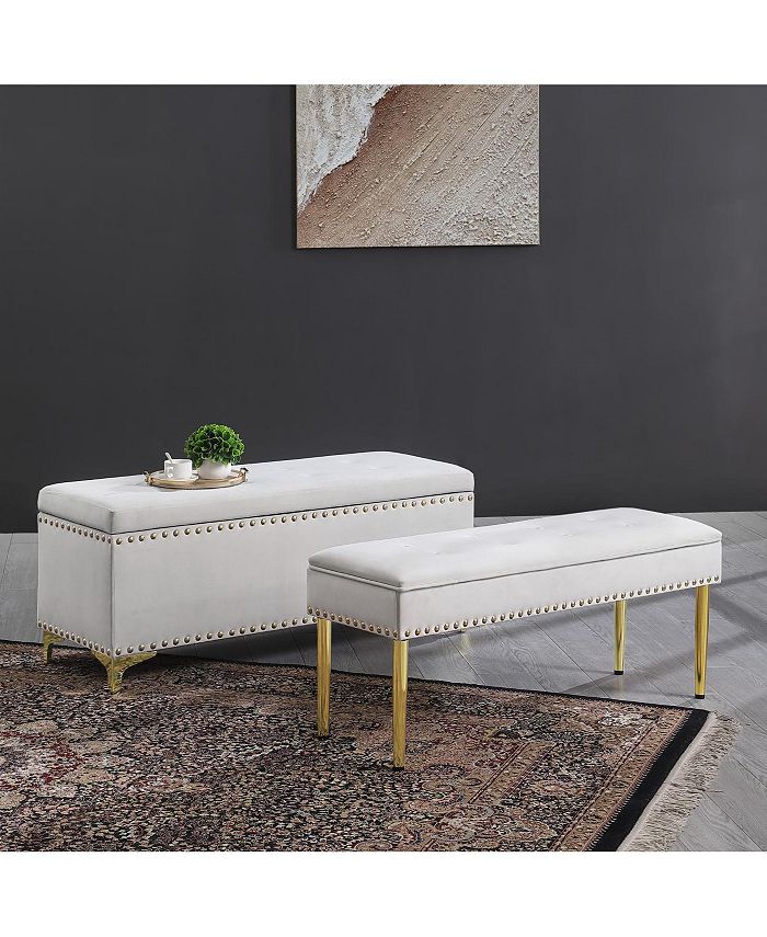 Simplie Fun Large Storage Benches Set, Nailhead Trim 2 In 1 Combination