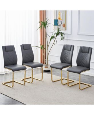  4 Gray+Pu Dining/Restaurant Chairs With Gold Legs