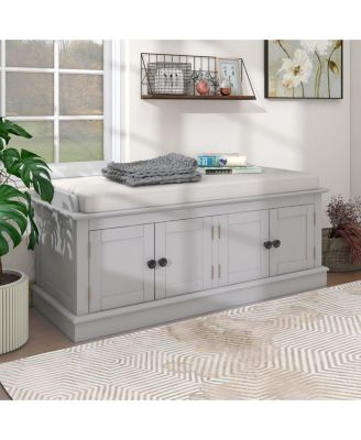 4-Door Storage Bench with Shelves and Cushion