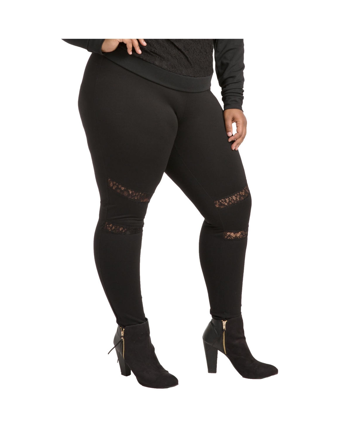 Women's Plus Size Curvy-Fit Lace Inset Pull-On Ponte Legging - Charcoal
