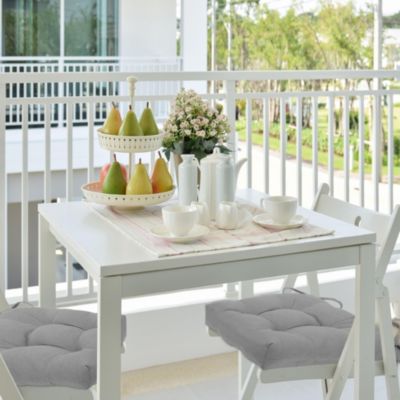 Country Living Plush Solid Colored Country Farmhouse Reversible Chair Cushions/Pads With Tear Proof Ties - Linen - 4 Piece