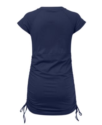 Ladies Navy Ruched SS Swim Dress