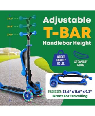 3-Wheel Kids Scooter with Foldable Seat, Adjustable Handlebar, LED Light-Up Wheels & Anti-Slip Deck, Lean-to-Steer Design for Ages 2+, Indoor/Outdoor