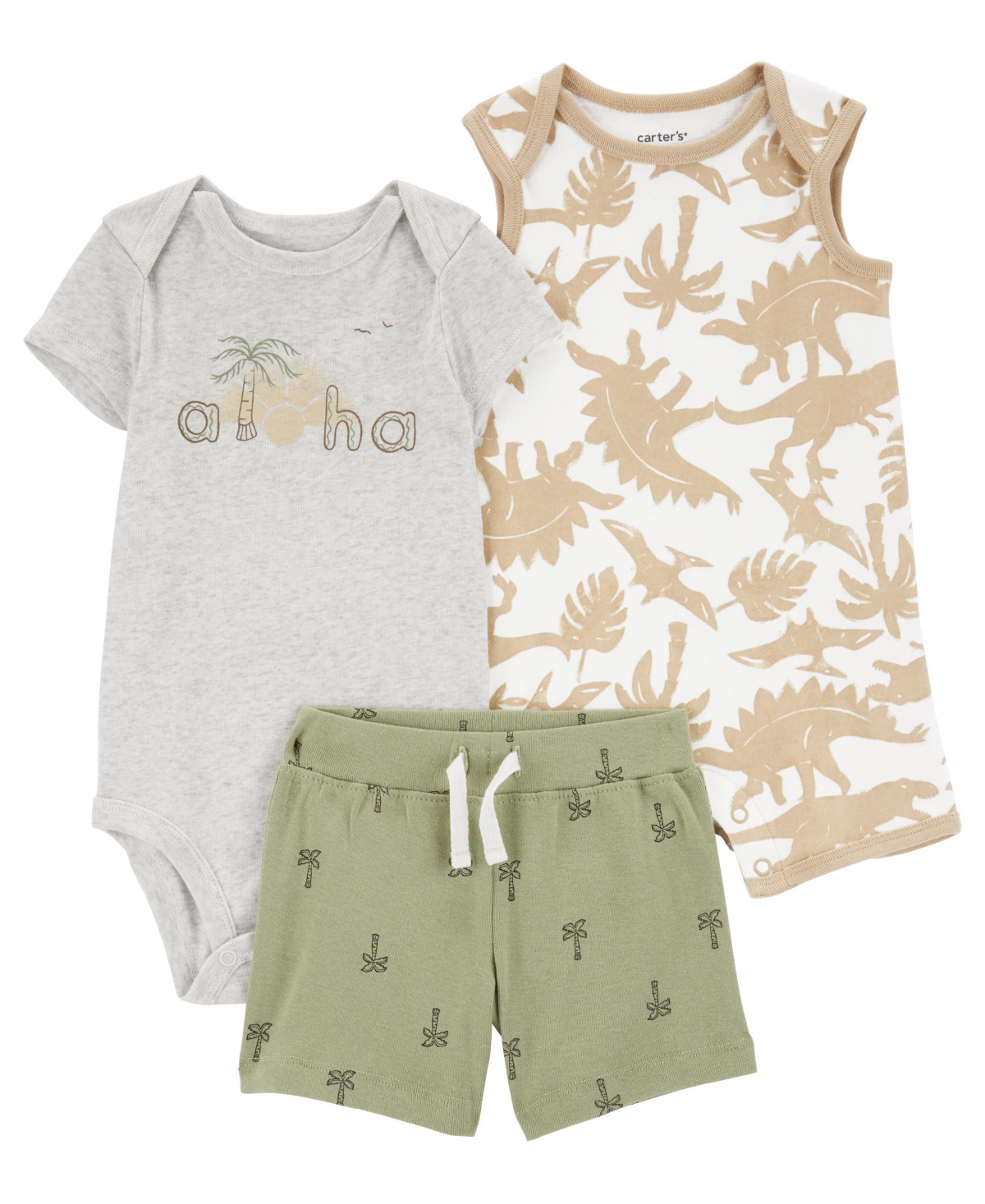 Shop Carter's Baby Boys Bodysuit, Shorts, And Romper, 3 Piece Set In Green