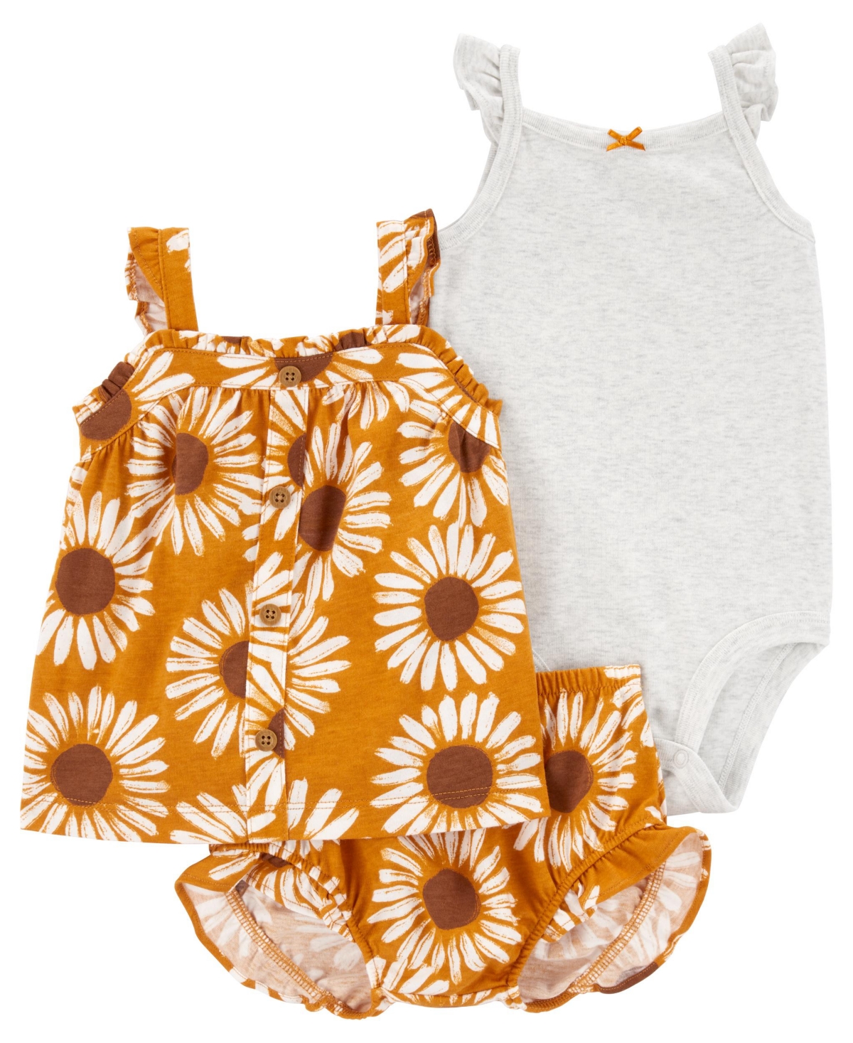 Shop Carter's Baby Girls Floral Little Shorts, Top And Bodysuit, 3 Piece Set In Yellow