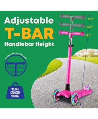 Mini 3-Wheel Kids Scooter with LED light-up wheels, 4-height adjustable handlebar, anti-slip deck & safety brake, for ages 2+, teal