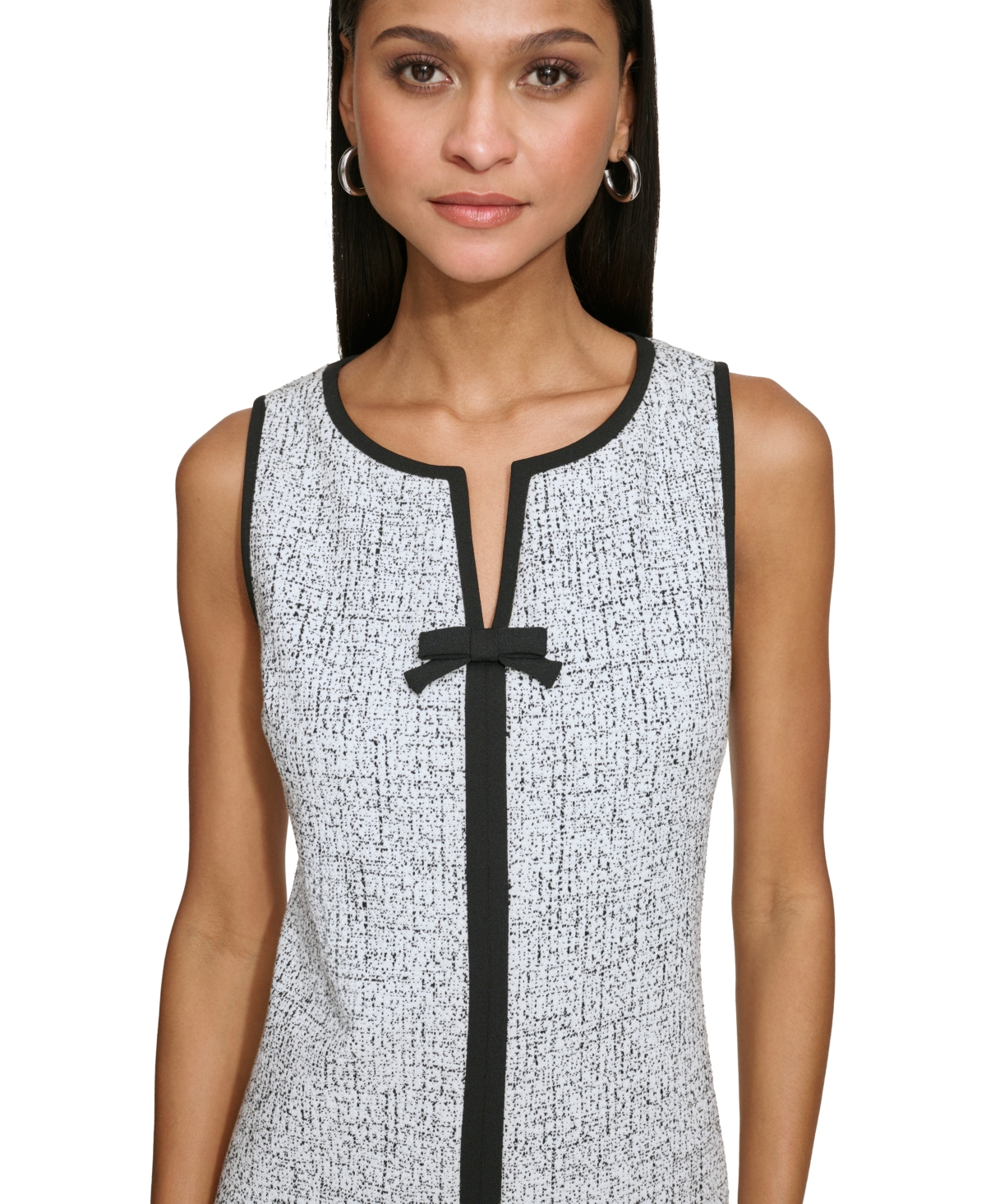Karl Lagerfeld Women's Knit Jacquard Front Bow Dress In Black,white,bl