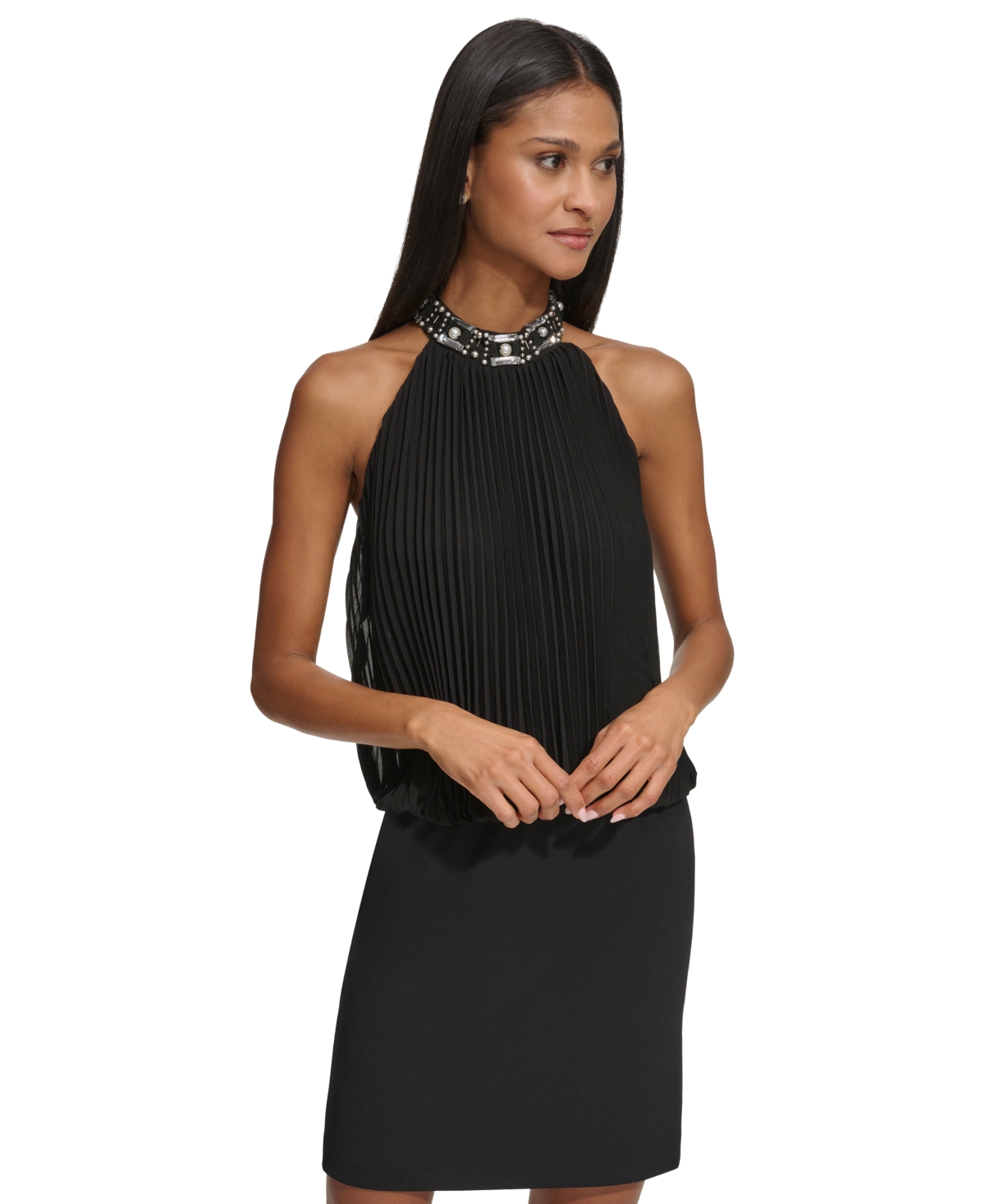 Shop Karl Lagerfeld Women's Mixed-media Sleeveless Dress In Black