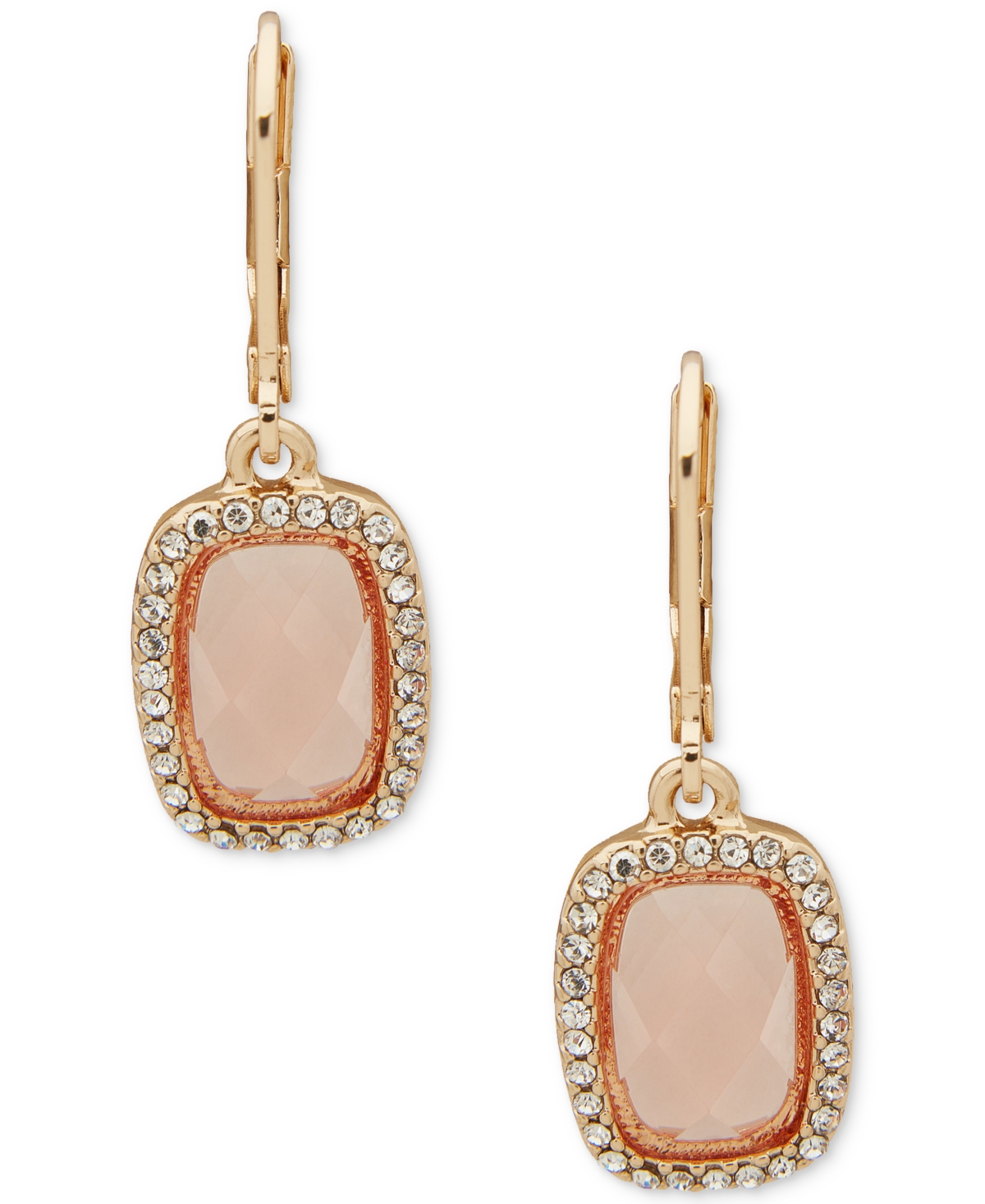 Shop Anne Klein Gold-tone Pave & Stone Drop Earrings In Pink