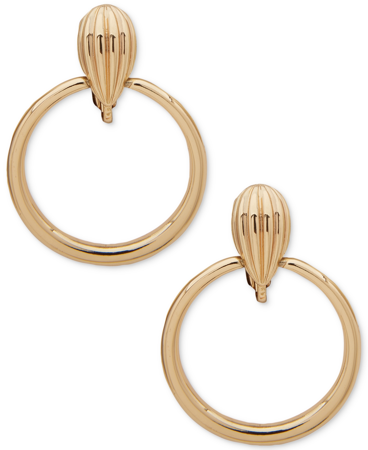 Shop Anne Klein Gold-tone Fluted Doorknocker Clip-on Drop Earrings