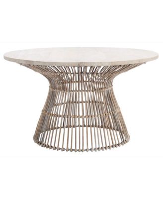 31.5" Round Mango Wood Coffee Table with Rattan Base, Coastal Contemporary Style, No Assembly Required